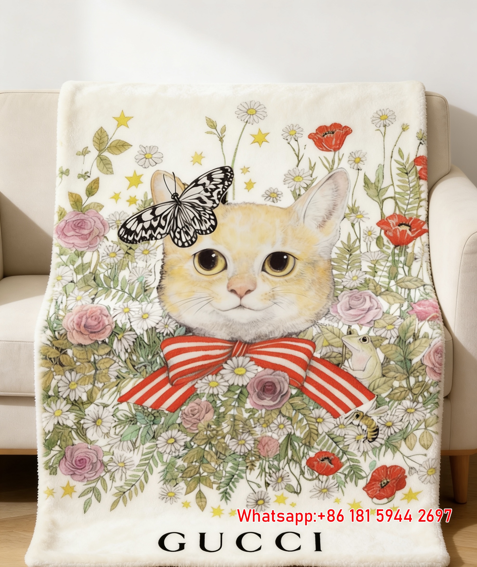 Gucci Throw Blankets Butterfly & Bloom Cat IMG_2961